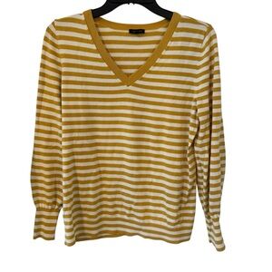 Striped V-Neck Sweater - Mustard and White size Medium
